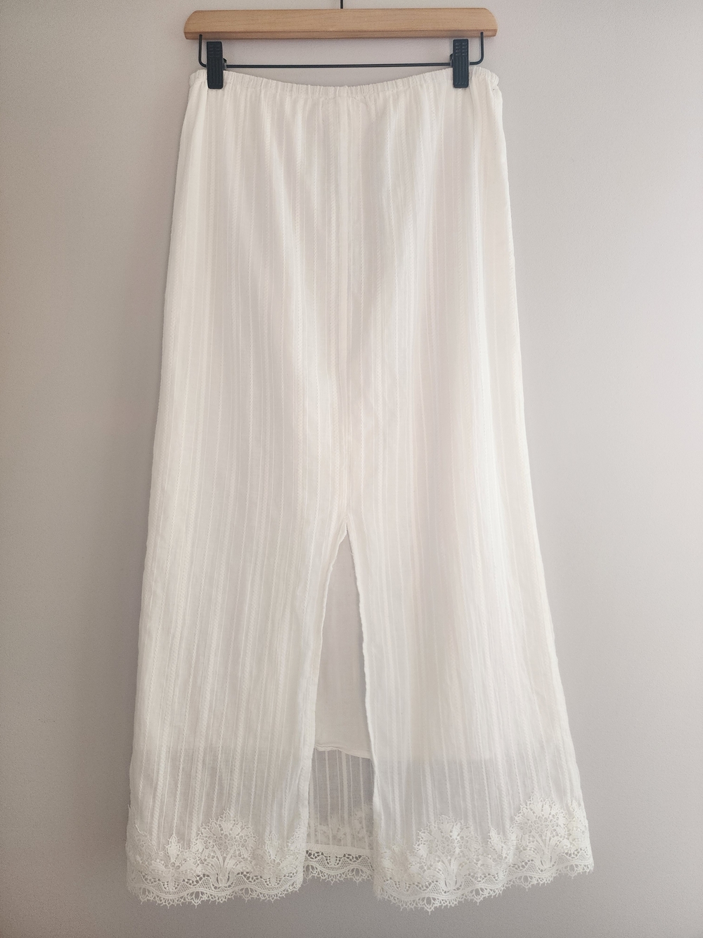 White 100% Cotton Lace Trim Dobby Midi Maxi Skirt Small Boho Fairy Cottagecore - Picture 3 of 16